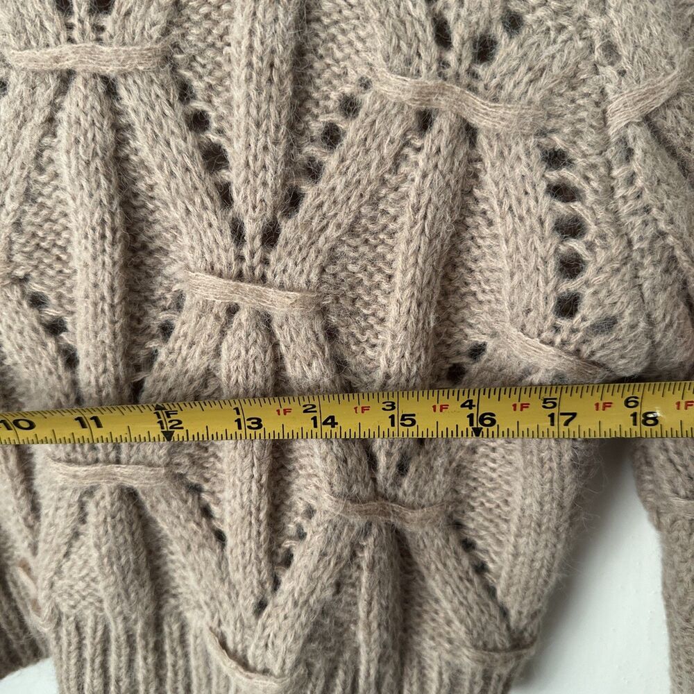 New Taupe Cropped Sweater Open Knit Women's XL - Picture 7 of 10